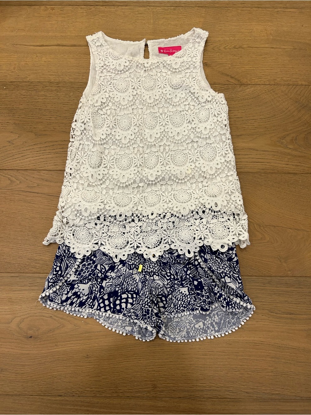 Lilly Pulitzer White Crochet Tank & Navy Floral Shorts Set